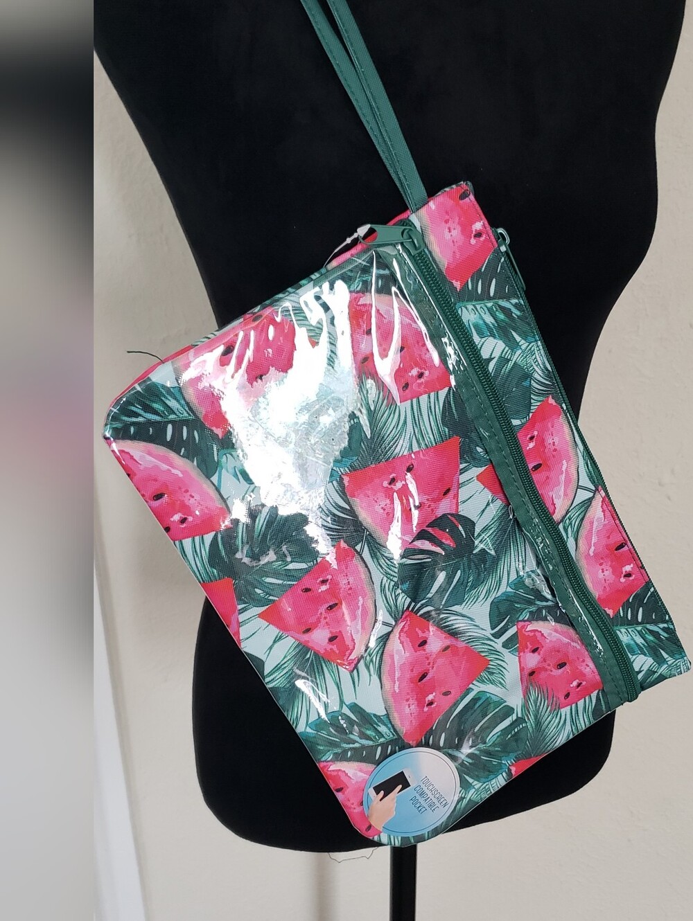 Watermelon Print Wristlet Pouch - Pink & Green With Touchscreen Pocket
